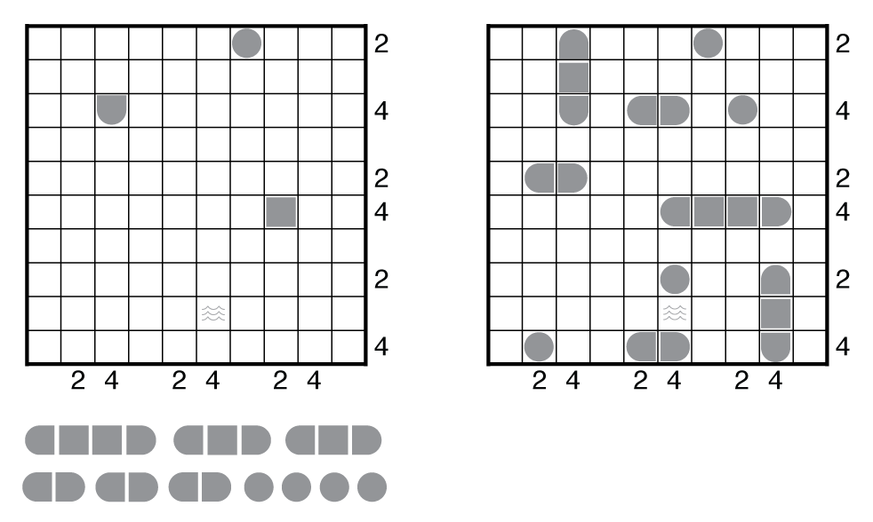 Example Battleships and solution