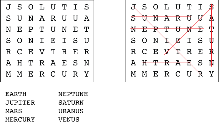 Example Word Search and solution